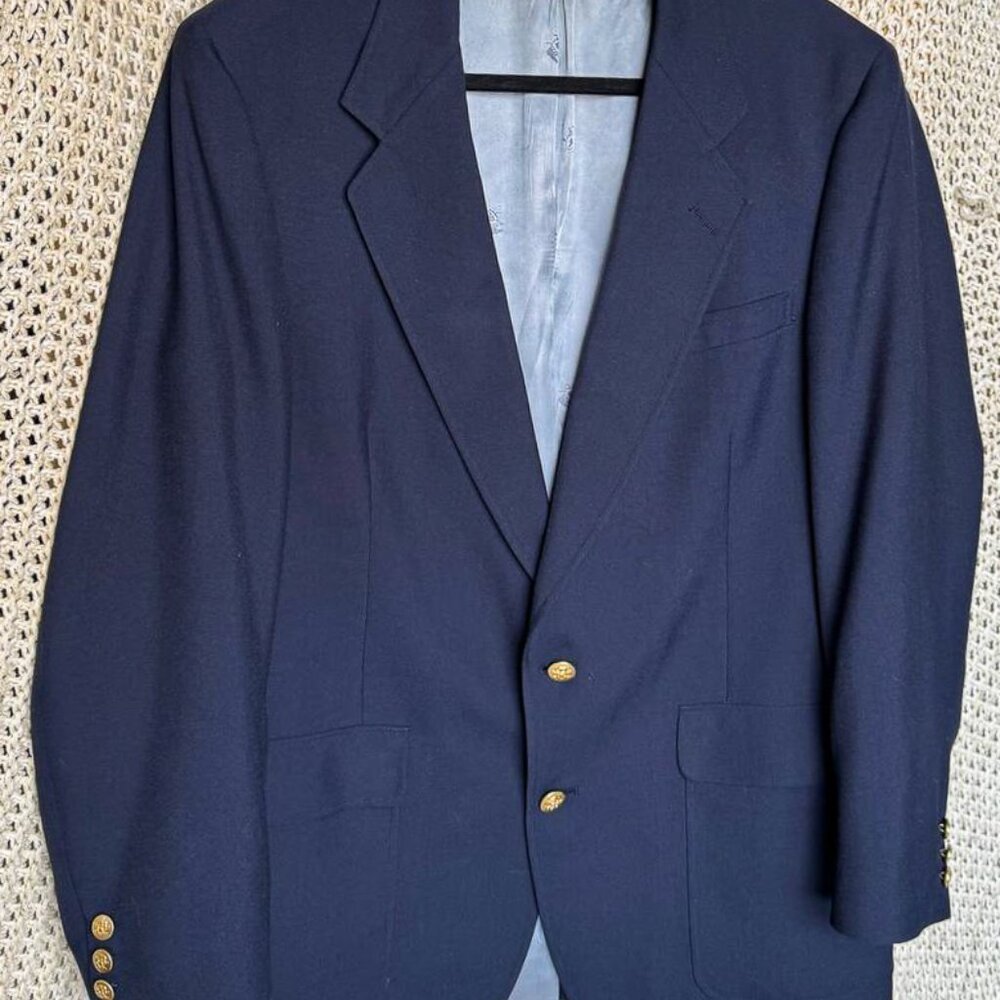 Hart Schaffner Marx Jack Nicklaus Golden Bear Navy Blazer Brass Buttons 42R Wool